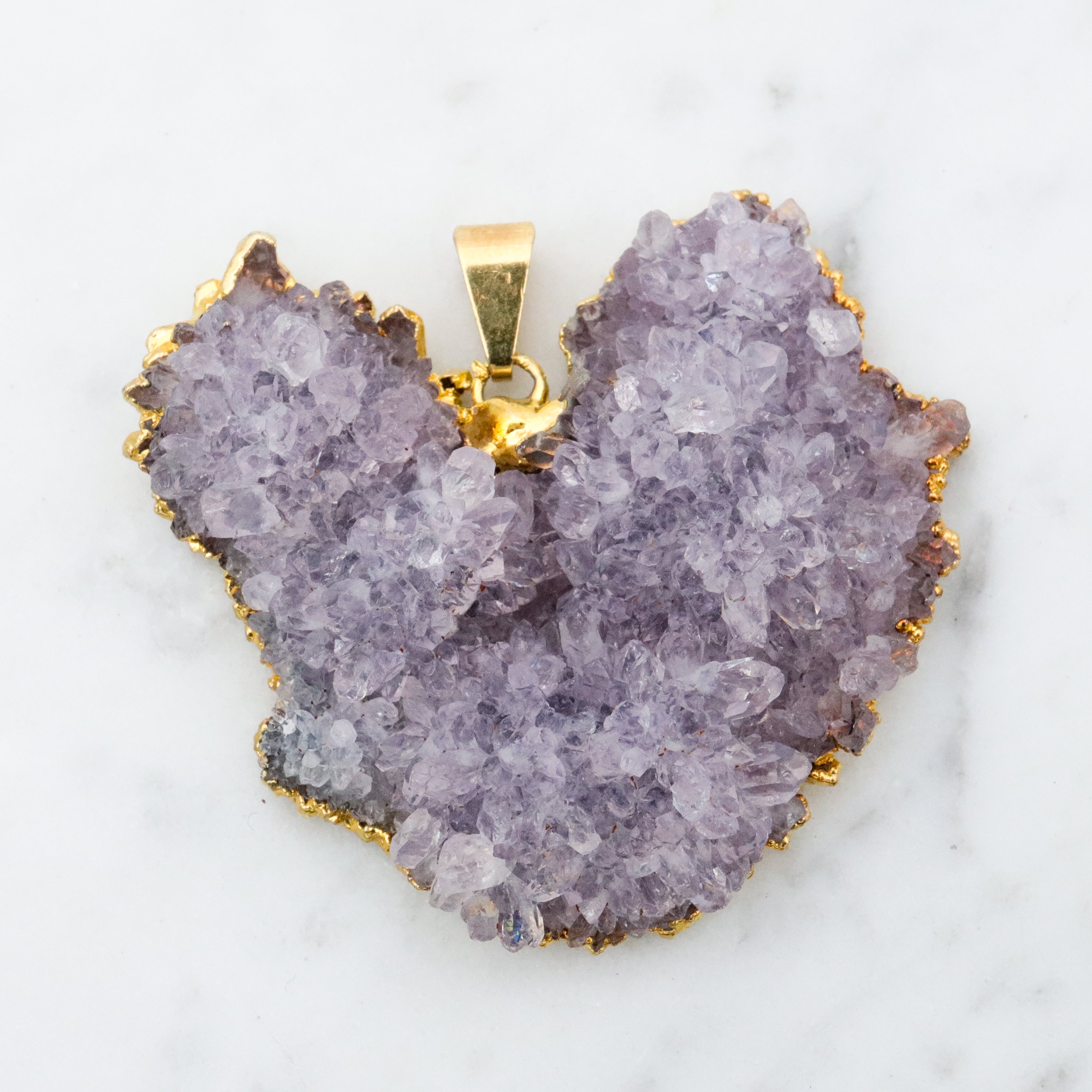 Vintage raw amethyst geode 24k gold plated pendant